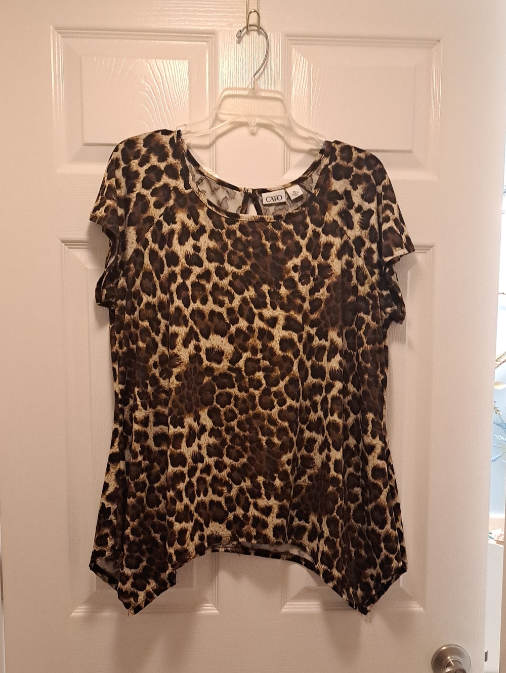 Cato Leopard Print Short Sleeve Blouse in Brown and Cream